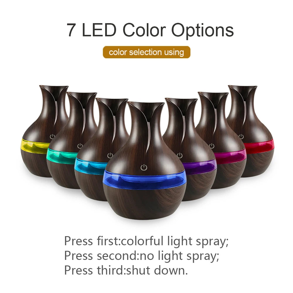 Miflame 300ml Ultrasonic Aroma Diffuser – 7-Color LED, USB Rechargeable, Cool Mist Humidifier for Home & Bedroom