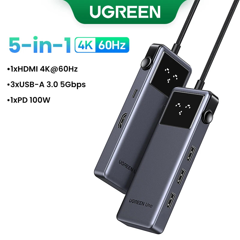 UGREEN Uno USB-C Hub – 4K60Hz HDMI, 1Gbps LAN, PD100W, USB 3.0