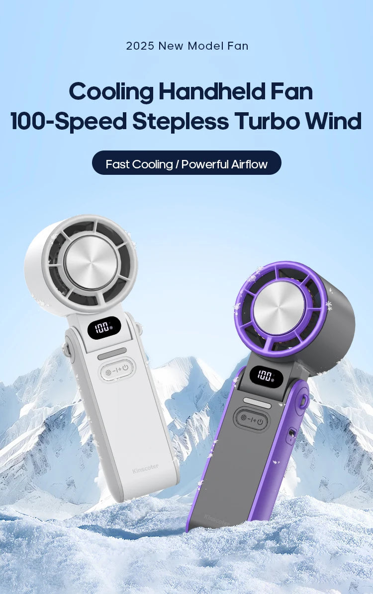 KINSCOTER Foldable Handheld Fan – 3600mAh, 100-Speed, Ice Cooling
