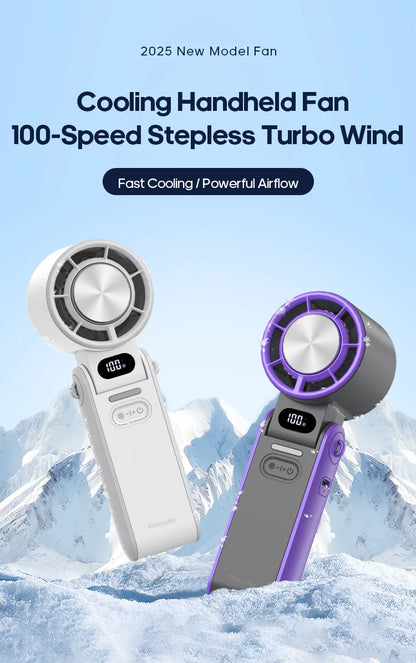 KINSCOTER Foldable Handheld Fan – 3600mAh, 100-Speed, Ice Cooling