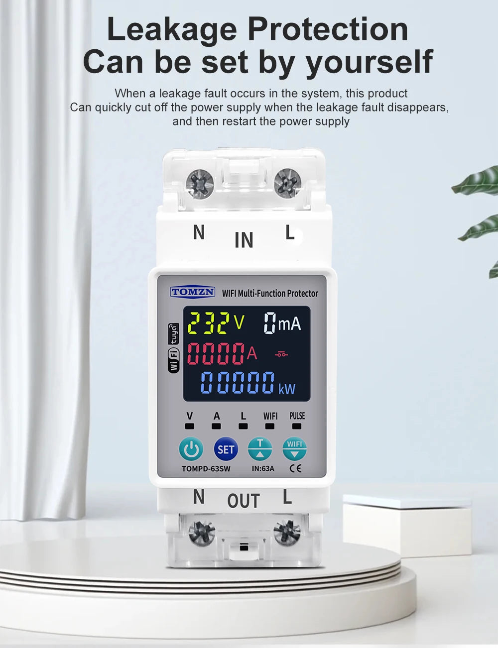 TOMZN 2P 63A TUYA WiFi Smart Circuit Breaker with Energy Monitoring