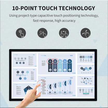 R.E.D. Shopping TouchWo Interactive Whiteboard 32-65 inch smart touch display showing colorful digital interface on screen
