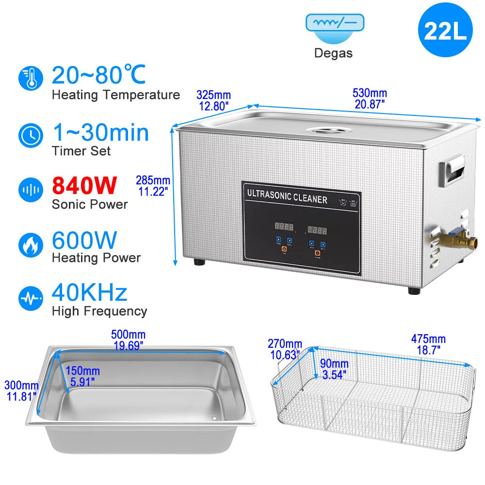 Ultrasonic Cleaner Bath 800ml–30L – Heated 35W–900W Portable Washing Machine, EU/UK/AU/US Plug