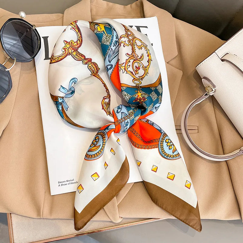 Elegant square silk scarf from R.E.D. Shopping, versatile hairband and neck shawl with a stylish pattern.
