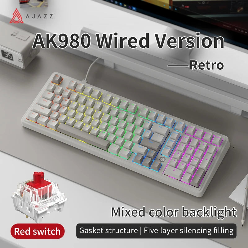 AJAZZ AK980 Mechanical Keyboard – 98-Key, Wired, Hot-Swap, Gasket Mount, RGB, CE/RoHS