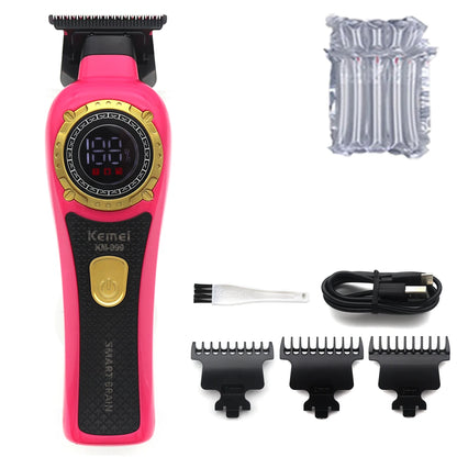 Kemei KM-999 Professional Hair Trimmer – DLC T-Blade, Zero Gap, LED Display, Cordless USB Clipper