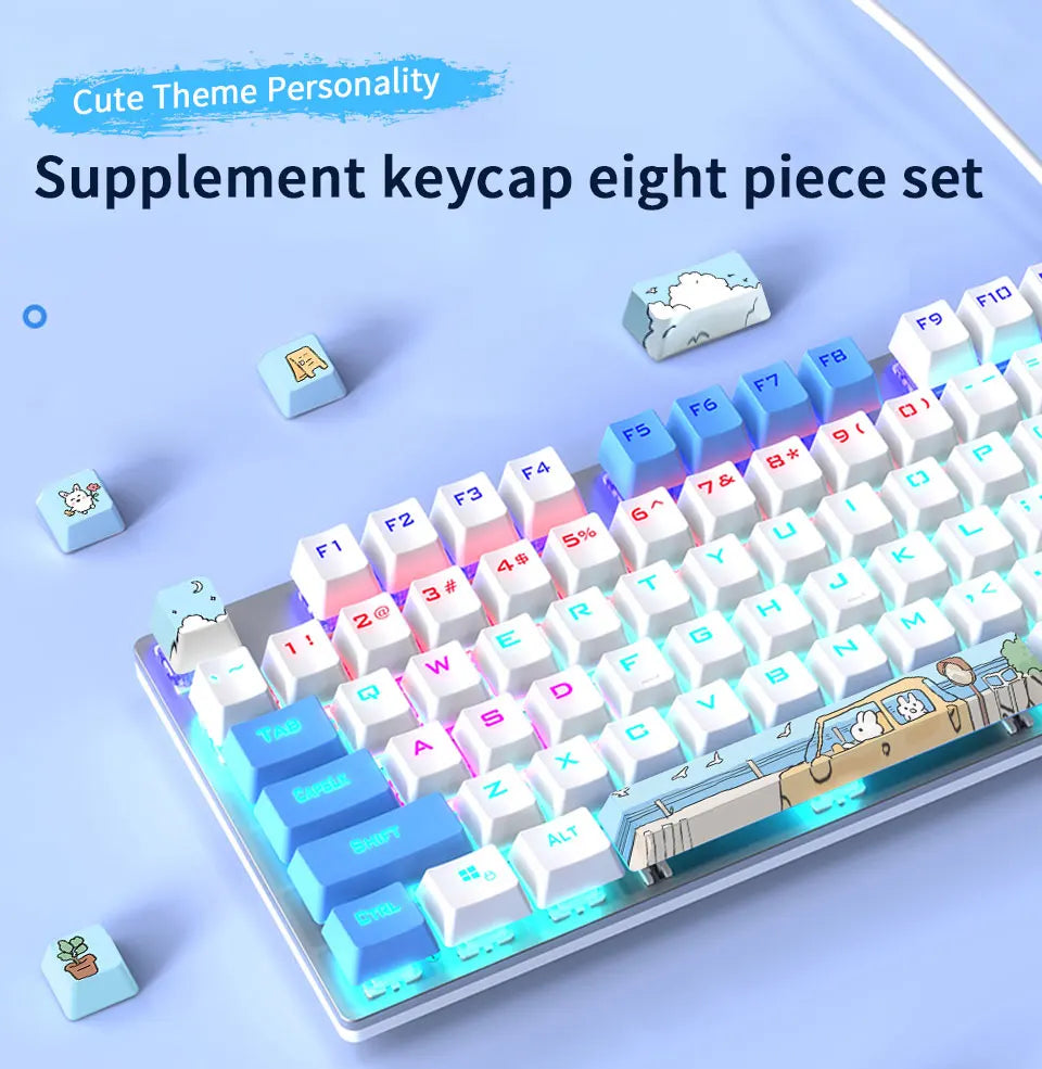GGBEE Cute Theme Artisan Keycaps – 8pcs, 5-Side Dye-Sub, Cherry Profile, 4 Colors