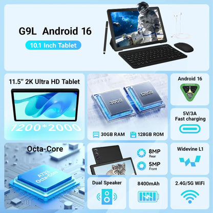 URAO G9L 11.5" Android 15 Tablet | 30GB RAM | 128GB+1TB | 2K IPS | 8400mAh | WiFi 6 | Widevine L1