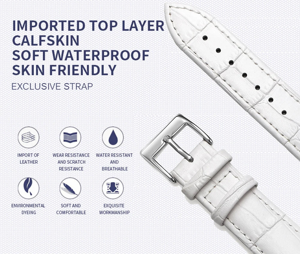Premium Genuine Leather Watch Strap | 12–24mm, 9 Colors + Tool