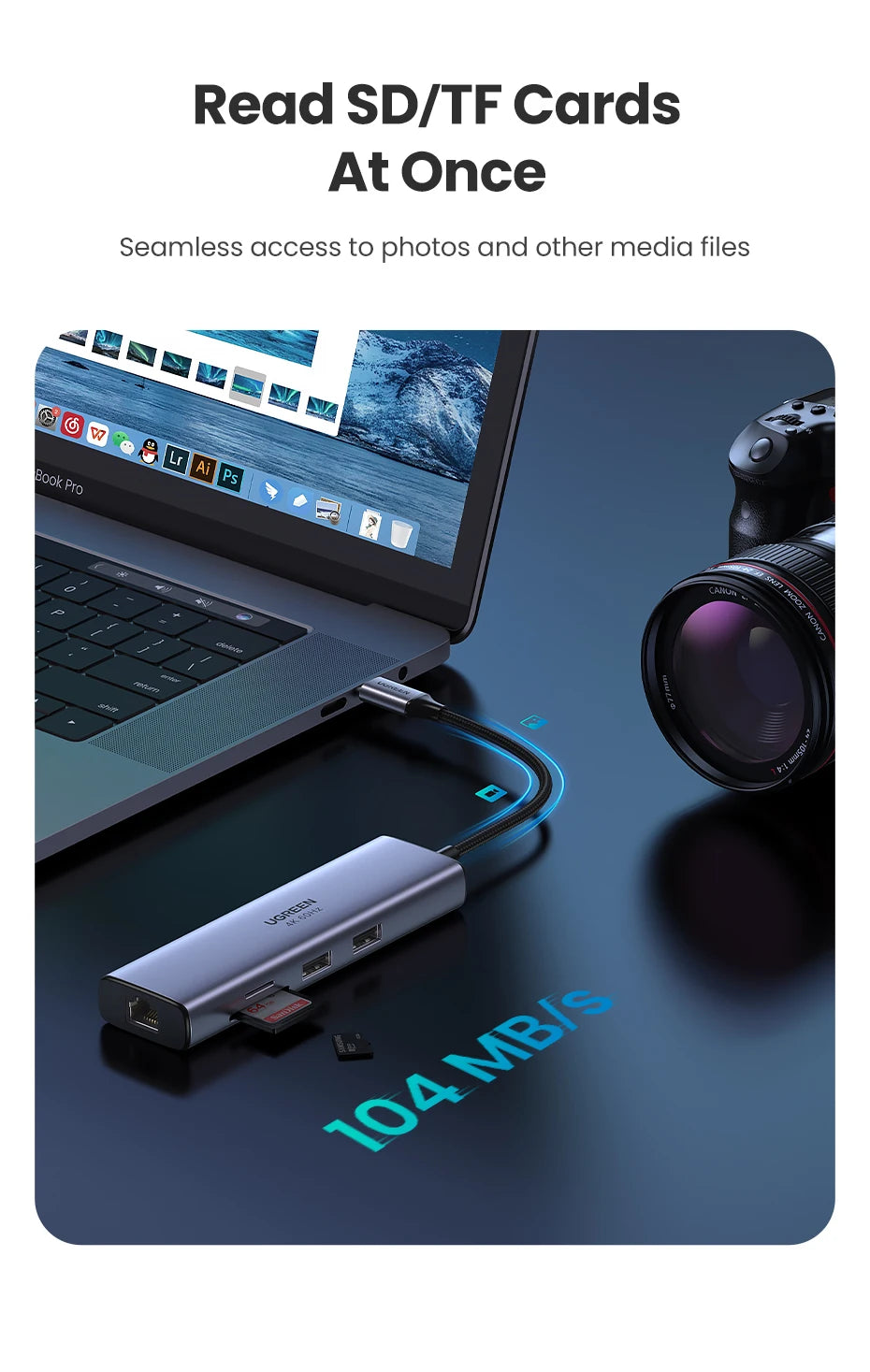 UGREEN CM512 7-in-1 USB-C Hub – 4K60Hz HDMI, PD100W, 5Gbps USB3.0, SD/TF, RJ45, MacBook & Laptop