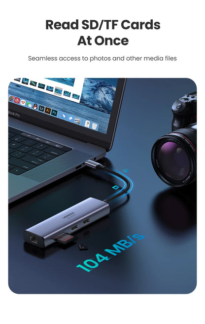 UGREEN CM512 7-in-1 USB-C Hub – 4K60Hz HDMI, PD100W, 5Gbps USB3.0, SD/TF, RJ45, MacBook & Laptop