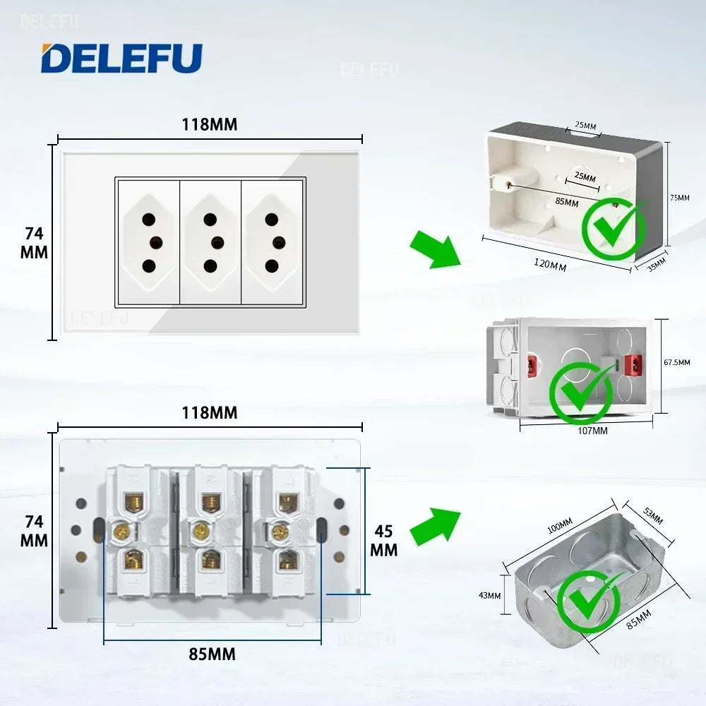 DELEFU Tempered Glass Smart Wall Socket with USB-C | Tuya WiFi | 10A–20A