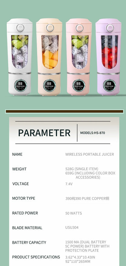 Portable Juice Blender 700ml | USB Rechargeable | 2-in-1 Bottle | Smoothie Maker