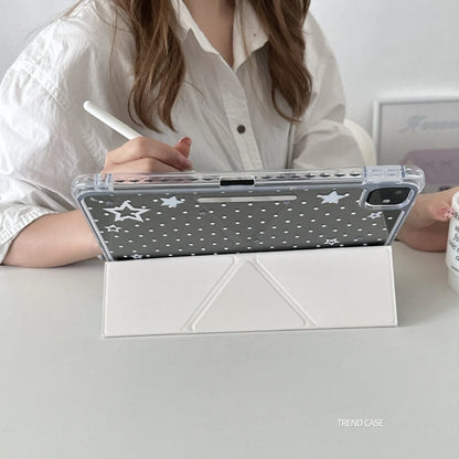 Polka Dots iPad case with pencil holder for iPad Air, Pro, 9th-11th Gen, R.E.D. Shopping tablet accessory with stylish design