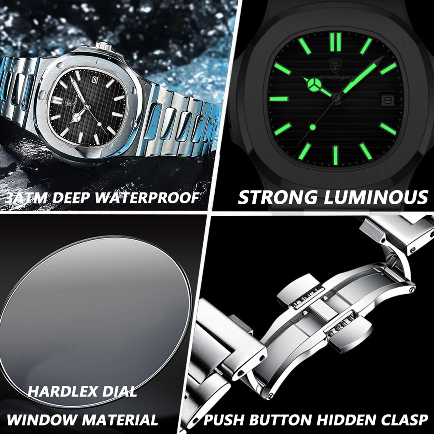 POEDAGAR Men's Luxury Sport Watch – Square Dial, Waterproof, Luminous, Date, Quartz