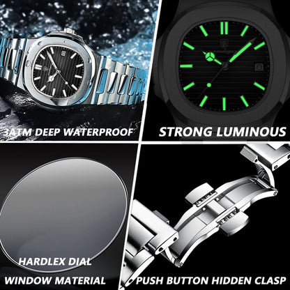POEDAGAR Men's Luxury Sport Watch – Square Dial, Waterproof, Luminous, Date, Quartz