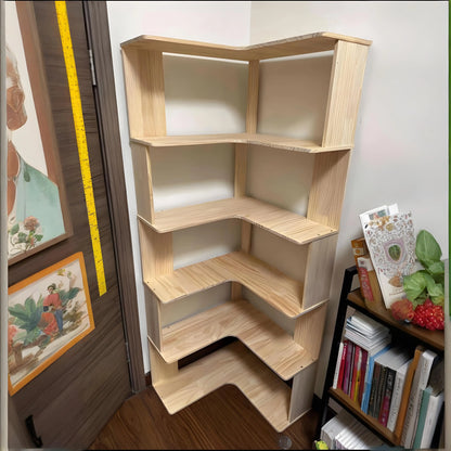 Solid wood corner bookshelf rack by R.E.D. Shopping, multi-layer storage with a simple design for home living room organization.