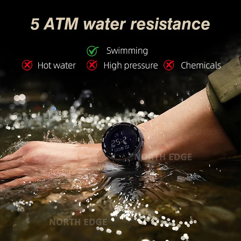 NORTH EDGE TERRAX Men's Digital Sport Watch – 50M Waterproof, Stopwatch, Countdown, Outdoor