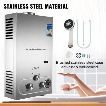 VEVOR 6–18L LPG Propane Tankless Water Heater | Shower Kit Included | CE Certified