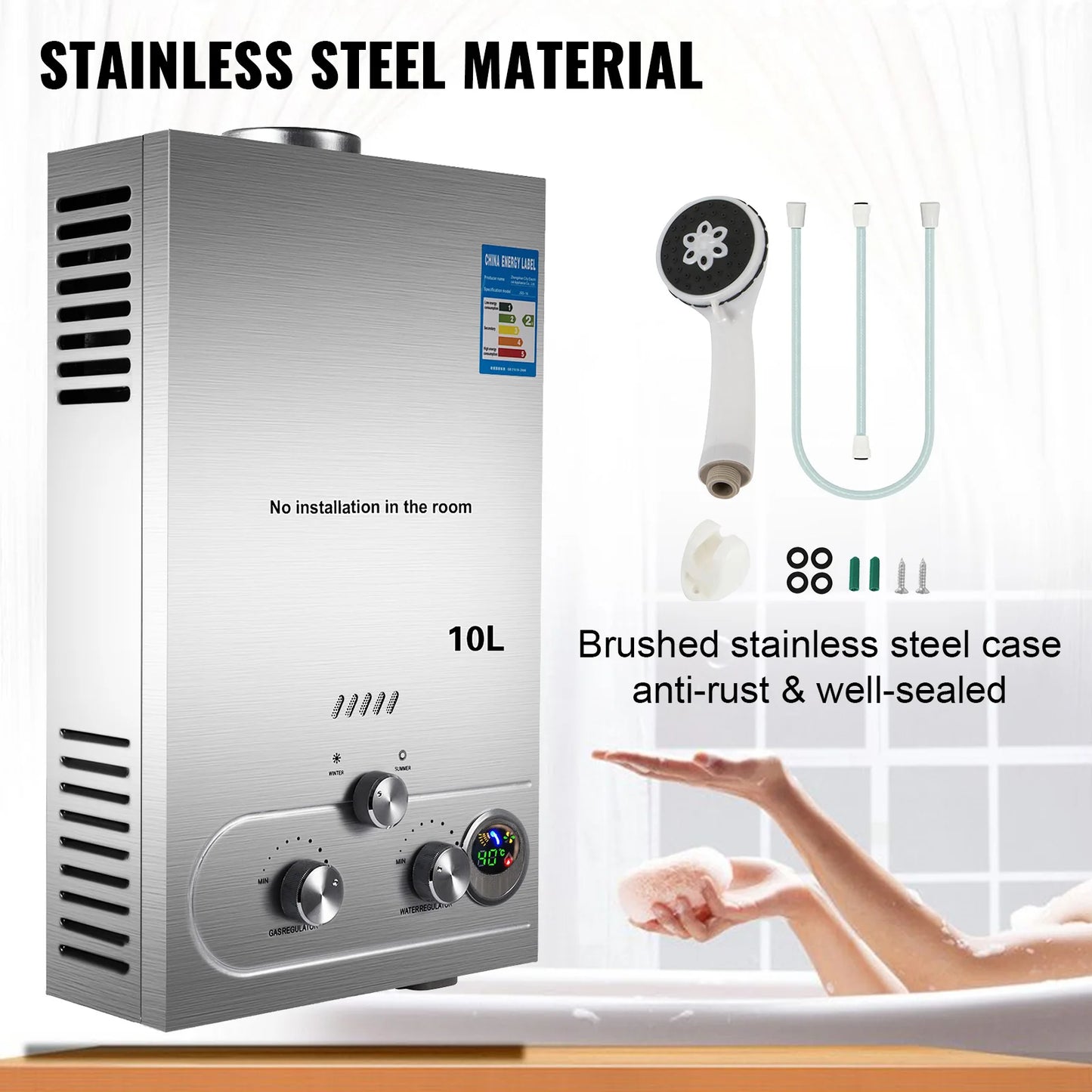 VEVOR Propane Gas Tankless Water Heater 6–18L – Outdoor & Camping Boiler