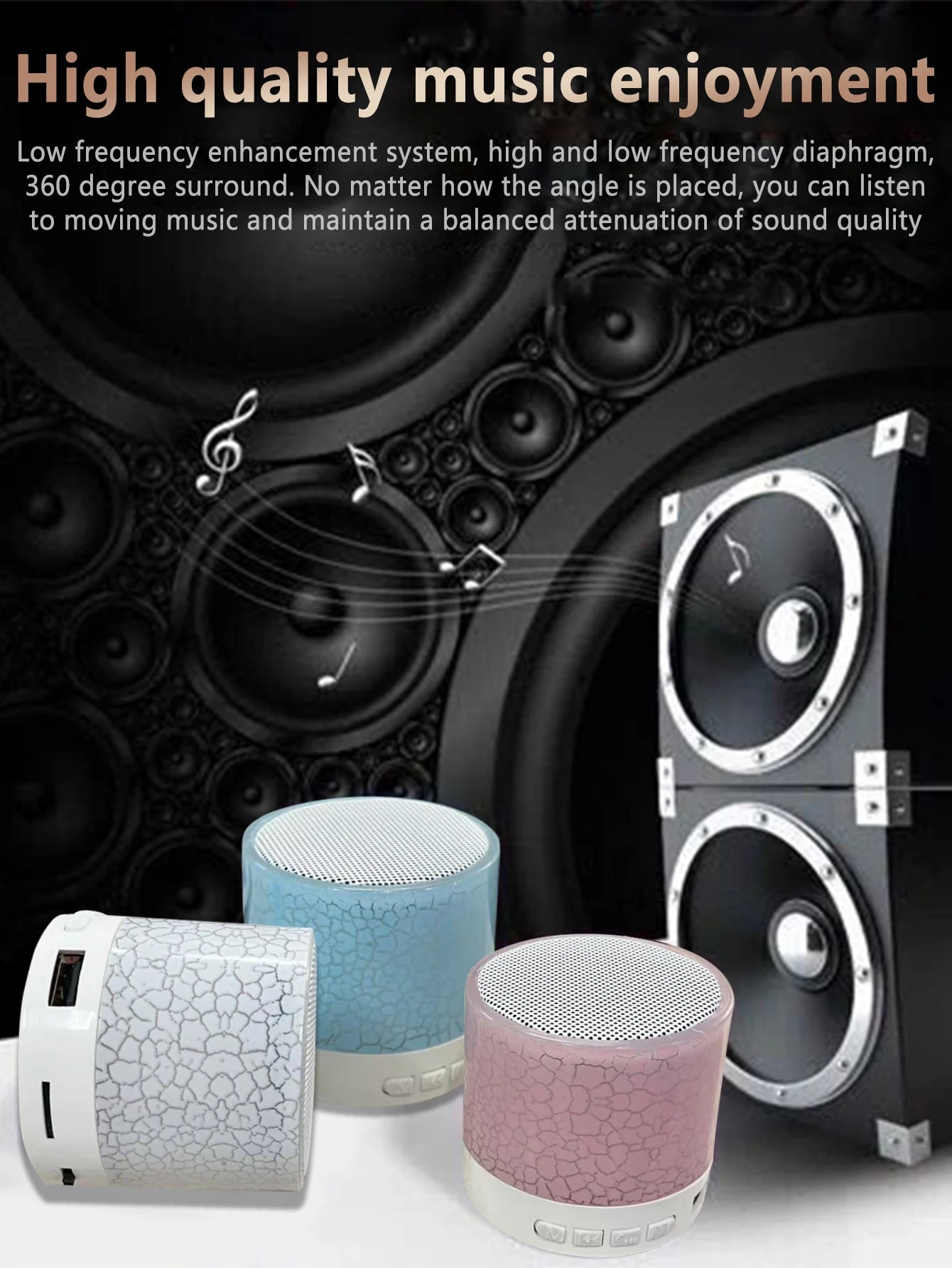 Wireless Mini Subwoofer Speaker with 7-Colour LED Light - Portable Bluetooth Speaker