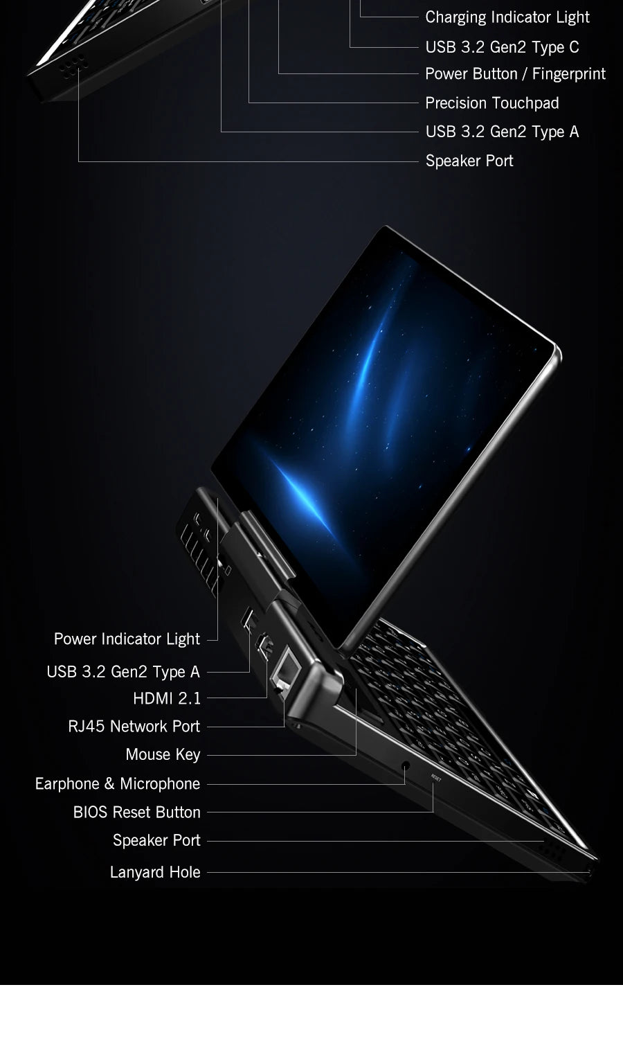 GPD MicroPC 2 – 7" Mini Laptop, Intel i3 N300, 16GB DDR5, 512GB SSD, Windows 11