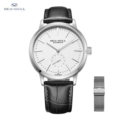 Seagull Men's Business Mechanical Watch – 50M Waterproof, Leather Strap, Valentine Gift