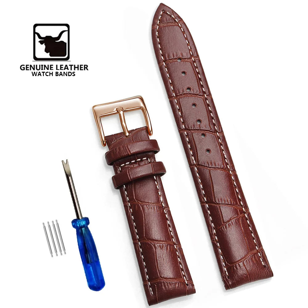 Premium Genuine Leather Watch Strap | 12–24mm, 9 Colors + Tool