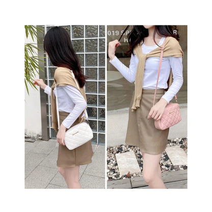 Tassel Diamond Grid Embroidery Crossbody Bag with Chain Strap