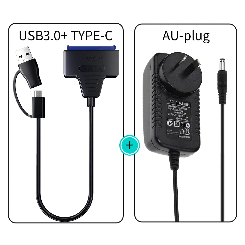 USB 3.0 to SATA Cable for 2.5"/3.5" HDD & SSD – with 12V/2A Power Adapter