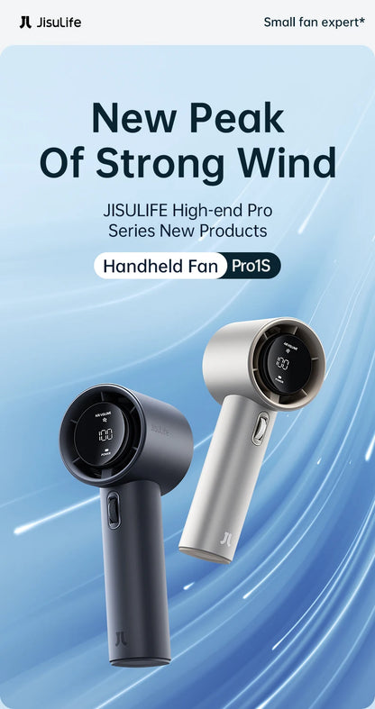JISULIFE Mini Portable Hand Fan – 100 Wind Speeds, LED Display, 3600/5000mAh, Brushless Motor
