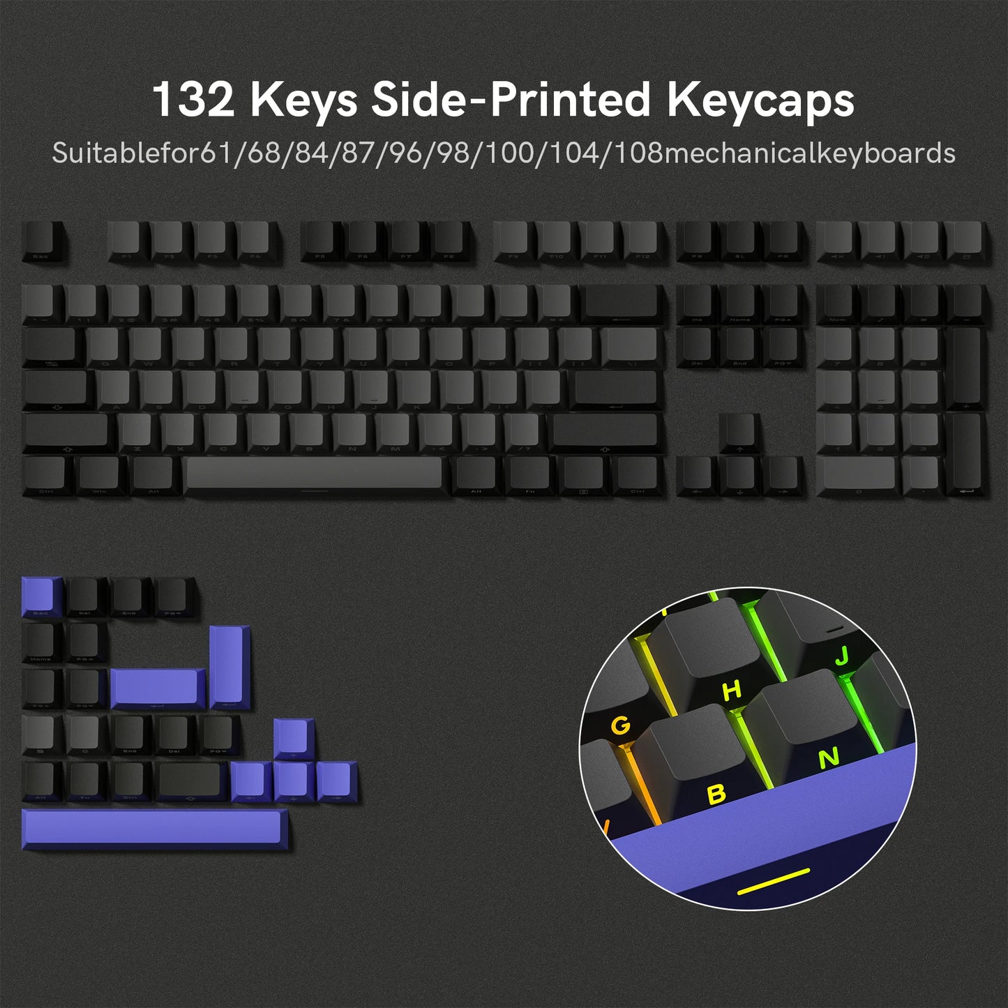 Retro dark red PBT keycap set with 126 double shot cherry profile for mechanical keyboards, featuring vibrant keycap design.