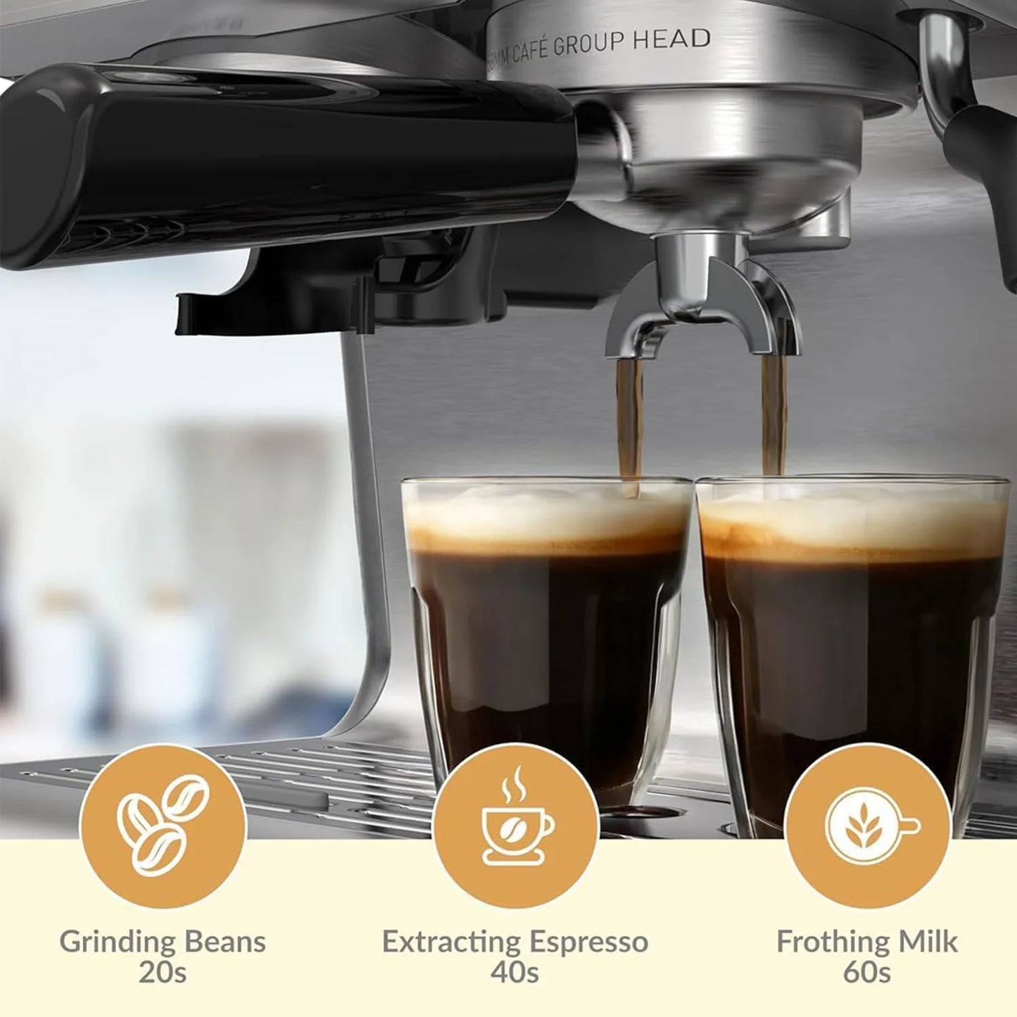 20 Bar Espresso Machine 1450W – Semi-Automatic, Built-in Grinder, Milk Frother, Latte & Cappuccino