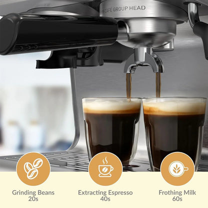 20 Bar Espresso Machine 1450W | Semi-Auto, Built-in Grinder, Milk Frother, Latte & Cappuccino