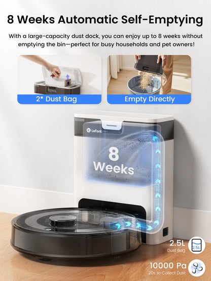Lefant M2S Pro Robot Vacuum Cleaner – 10,000Pa, 240 Min, DTOF Laser Navigation, Auto-Empty, Ideal for Pet Hair