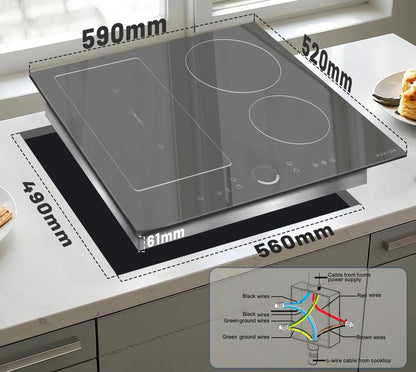 NOXTON 24" Induction Hob | 4 Burners + Flex Zone | 7200W | Power Boost | 230V