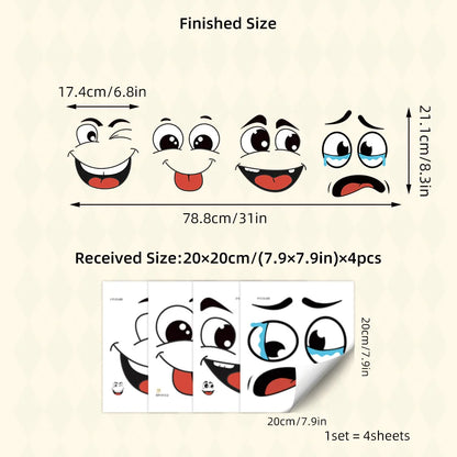 Cartoon Face Stickers 4-Sheet Set | Fun Home Decor for Trash Cans & Toilet