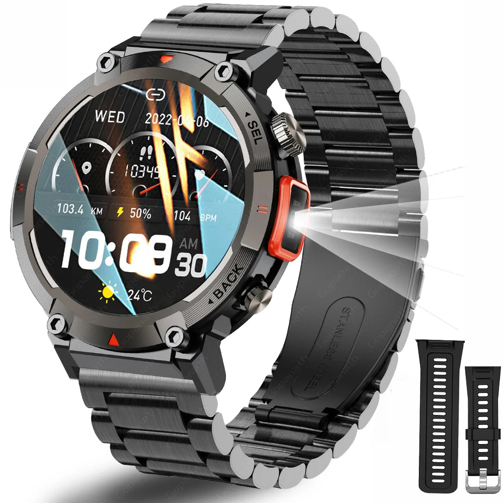 Imosi Outdoor Smart Watch with Flashlight – Sport Fitness Tracker, Blood Pressure, IP67