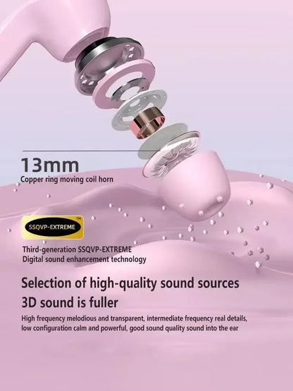 R.E.D. T2 wireless Bluetooth earphones with transparent design, LED display, and 24-hour battery life.