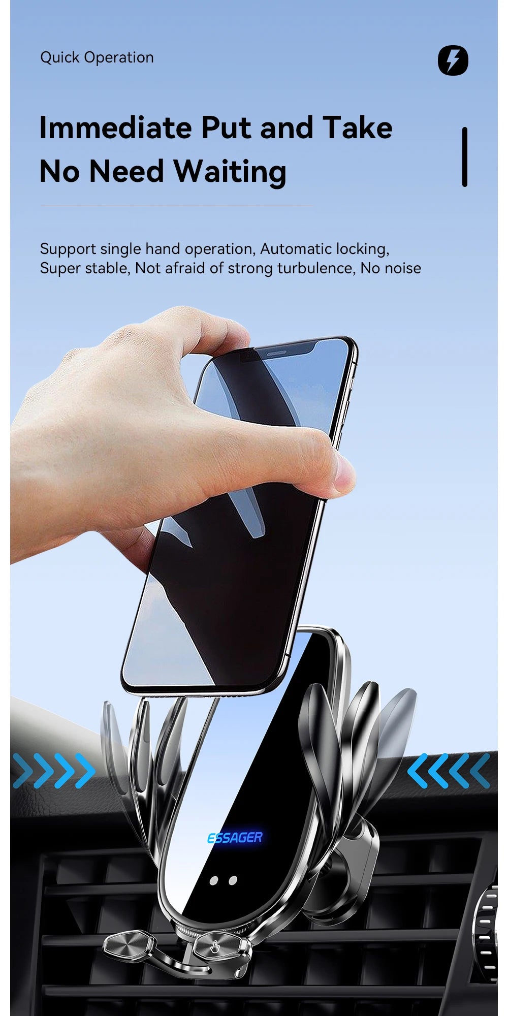 Essager 15W Wireless Car Charger Air Vent Mount – Fast Charging for iPhone, Xiaomi & Huawei