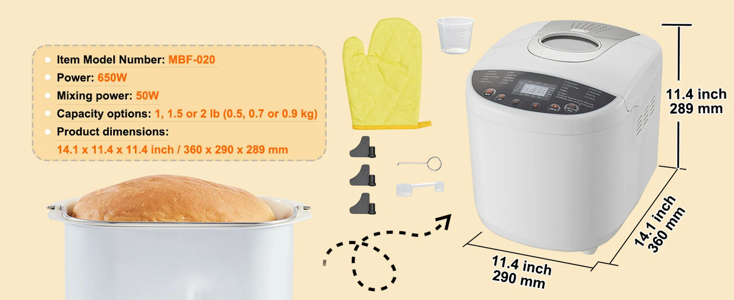 SucceBuy 15-in-1 Bread Maker 2/3 LB | Ceramic Pan, Gluten Free, Delay Timer