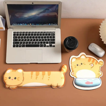 CHYI Cute Cartoon Wrist Rest Mouse Pad – Corgi & Cat, Memory Foam, Anti-Slip