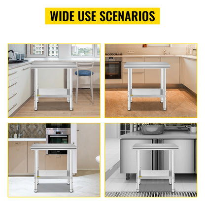 SucceBuy Stainless Steel Kitchen Work Bench – Commercial Catering Worktable with Undershelf | 286–330 LBS | Restaurant & Garage