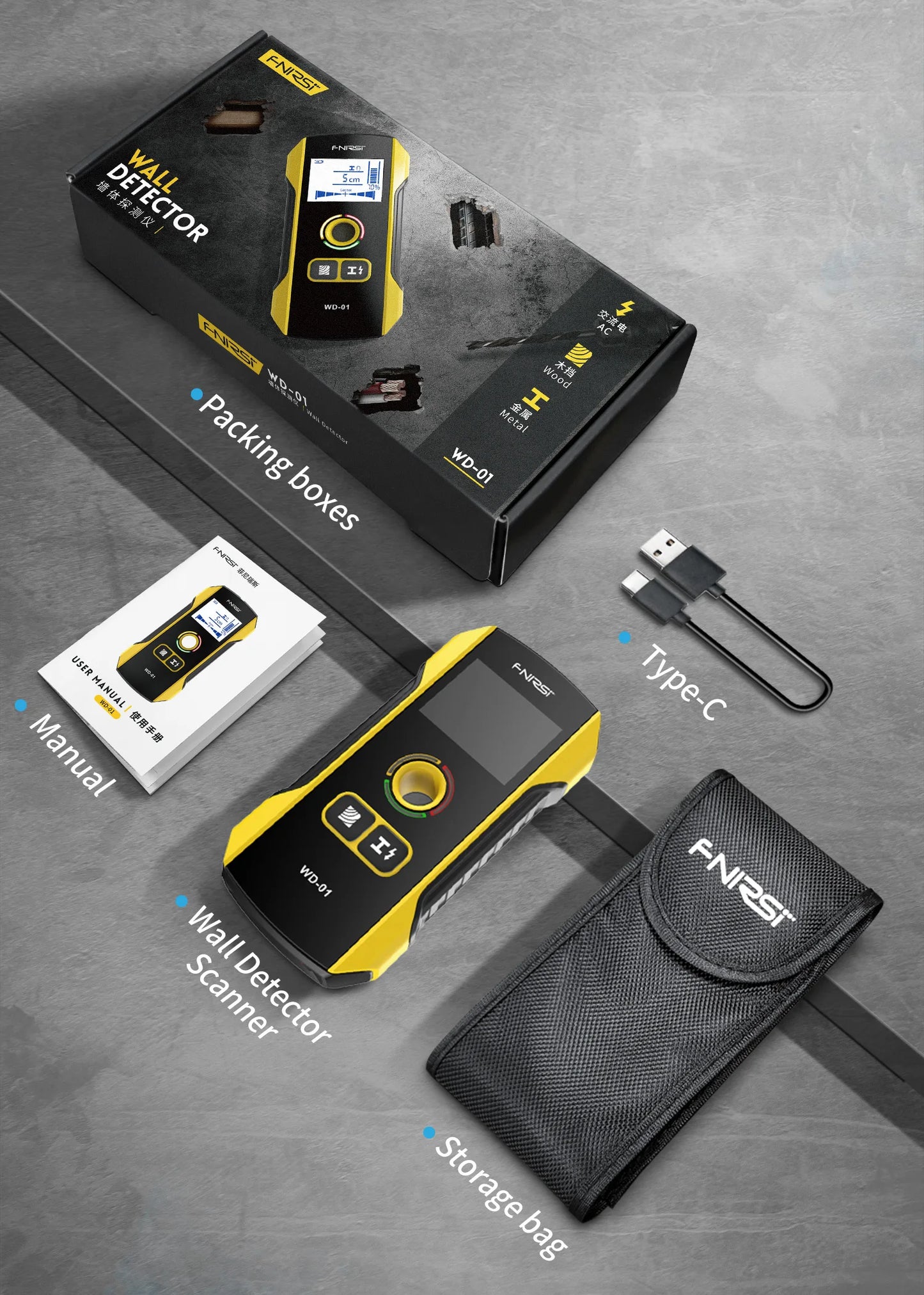 FNIRSI Wall Scanner – Metal Detector for AC Cables, Wires & Wood Studs