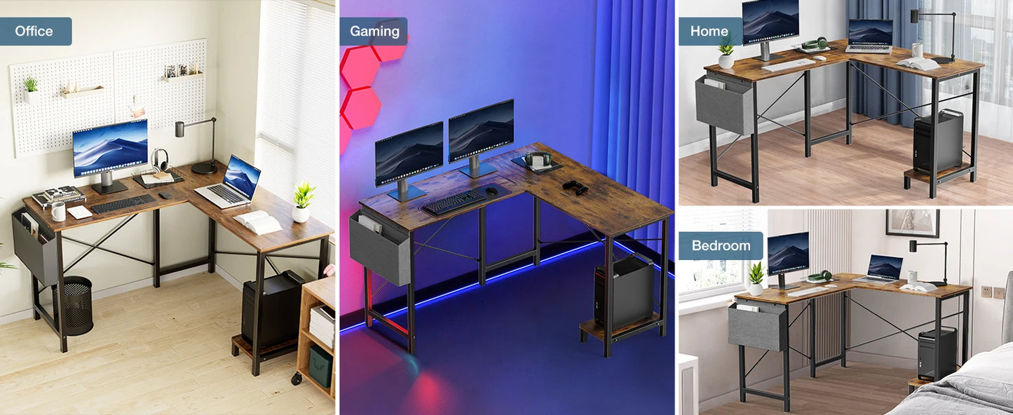 JHK 50" Gaming Corner Desk with CPU Shelf & Side Bag – Home Office & Bedroom