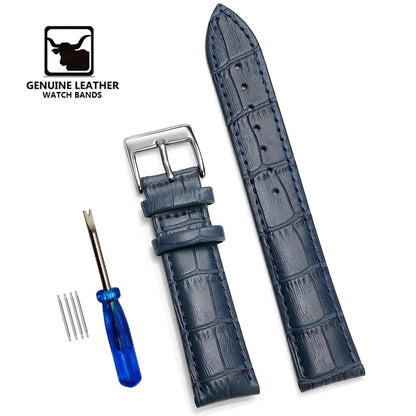 Premium Genuine Leather Watch Strap | 12–24mm, 9 Colors + Tool
