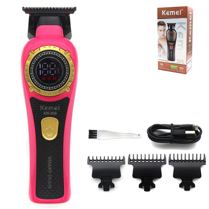 Kemei KM-999 Professional Hair Trimmer – DLC T-Blade, Zero Gap, LED Display, Cordless USB Clipper