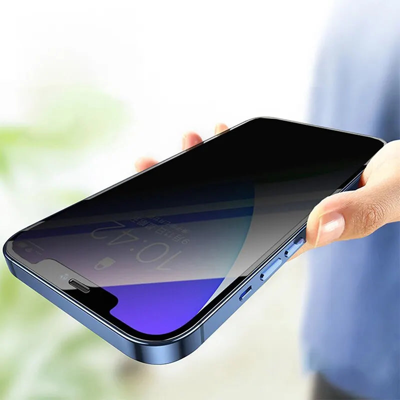 Four R.E.D. Shopping privacy screen protectors for iPhone, anti-spy tempered glass, with a sleek, clear design for mobile screens.