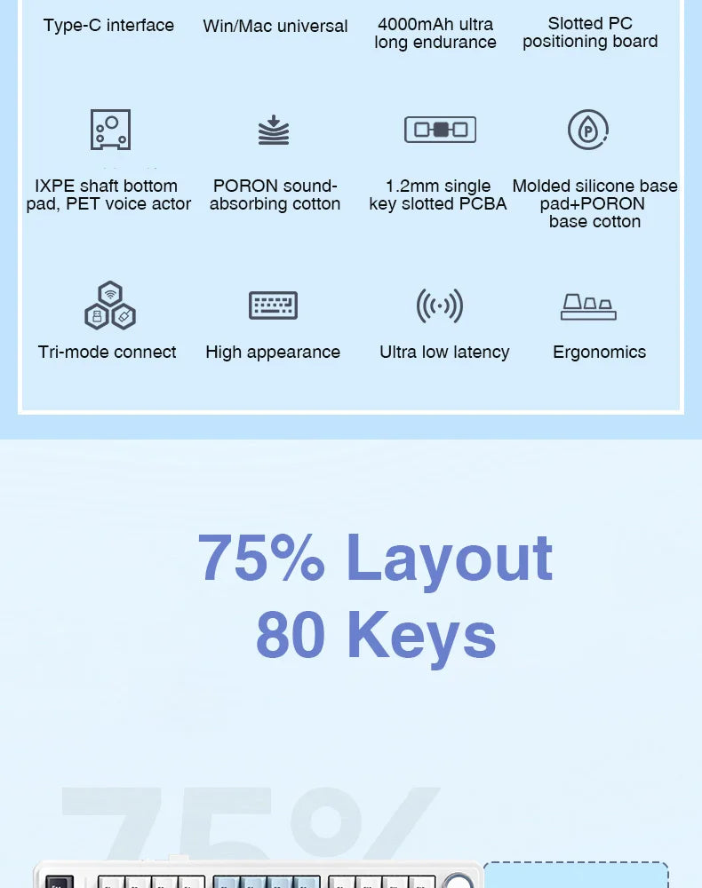 AULA F75 Mechanical Keyboard – 75% Layout, Tri-Mode (2.4G/BT/USB), RGB, Hot-Swap, PBT Keycaps