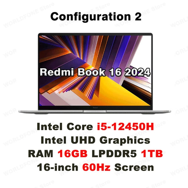 Xiaomi RedmiBook 16 – Intel i5-12450H/i5-13500H, 16GB, 512GB/1TB, 16" 120Hz